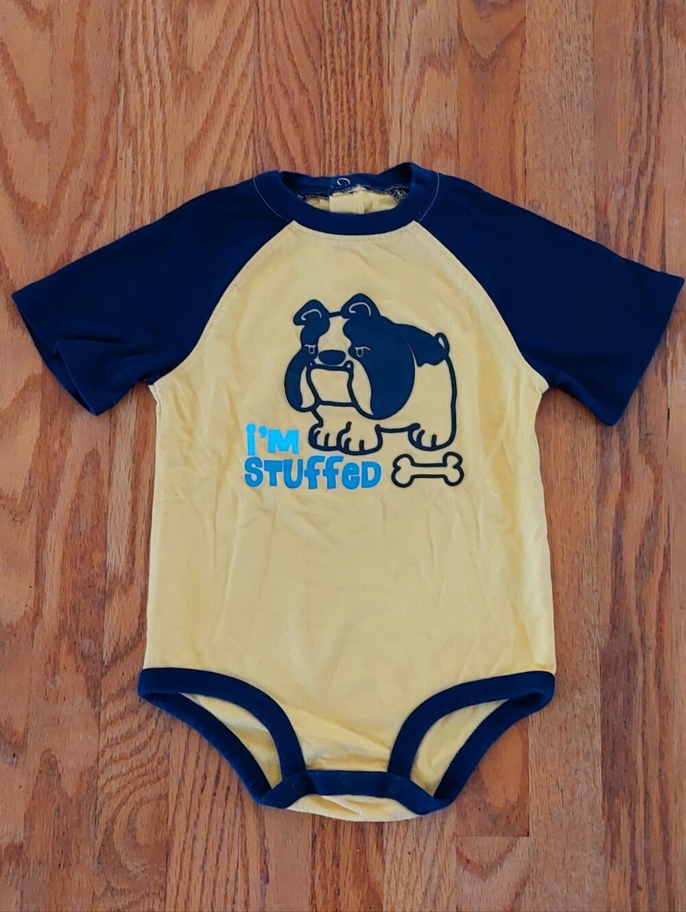 Carter's Yellow & Navy "I'm Stuffed" Onesie - Size 12 Months
